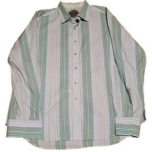 Robert Graham Men's XL Button Up Long Sleeve Shirt Stripe Green/Blue/White